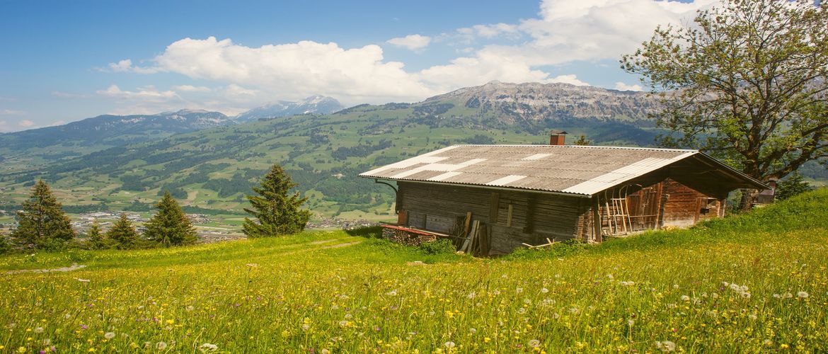 ferme-montagne-paysage-bucolique Ferme de montagne dans un paysage bucolique